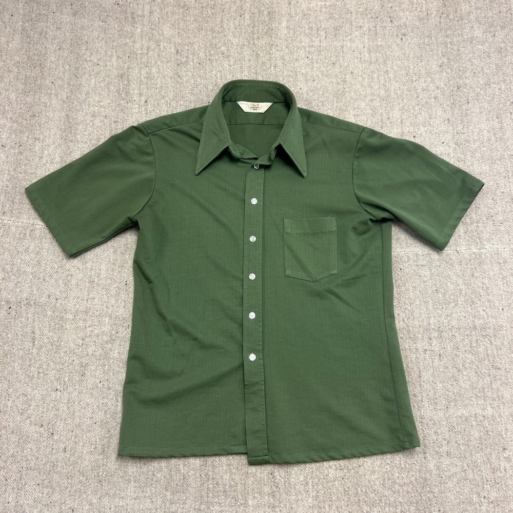 Vintage Jantzen Button Up Shirt Mens Large Green 1970s Short Sleeve